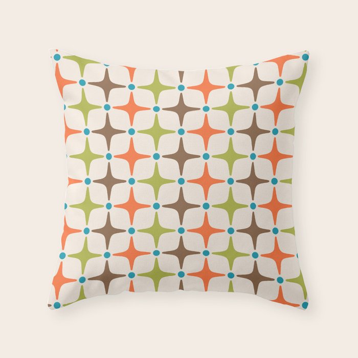 Mid Century Modern Star Pattern 814 Brown Orange Turquoise