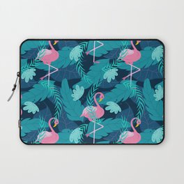 Seamless summer pattern with pink flamingo and tropical leaves Laptop Sleeve