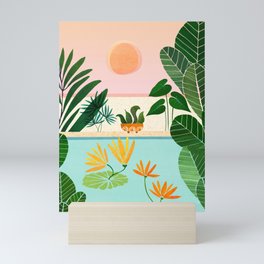 Shangri La Sunrise Tropical Poolside Scene Mini Art Print