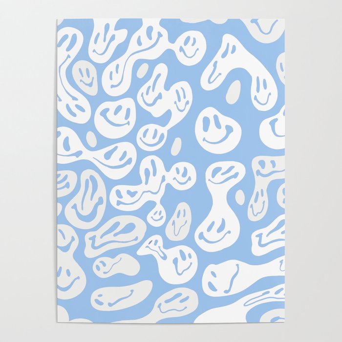 Pastel Blue Dripping Smiley Poster