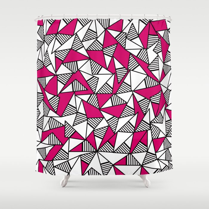 Girly Black White And Pink Striped Triangles Shower Curtain By