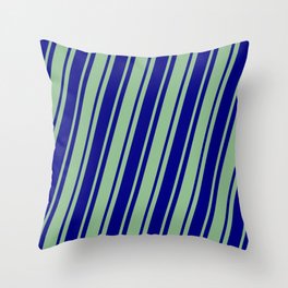 [ Thumbnail: Dark Sea Green & Blue Colored Striped/Lined Pattern Throw Pillow ]