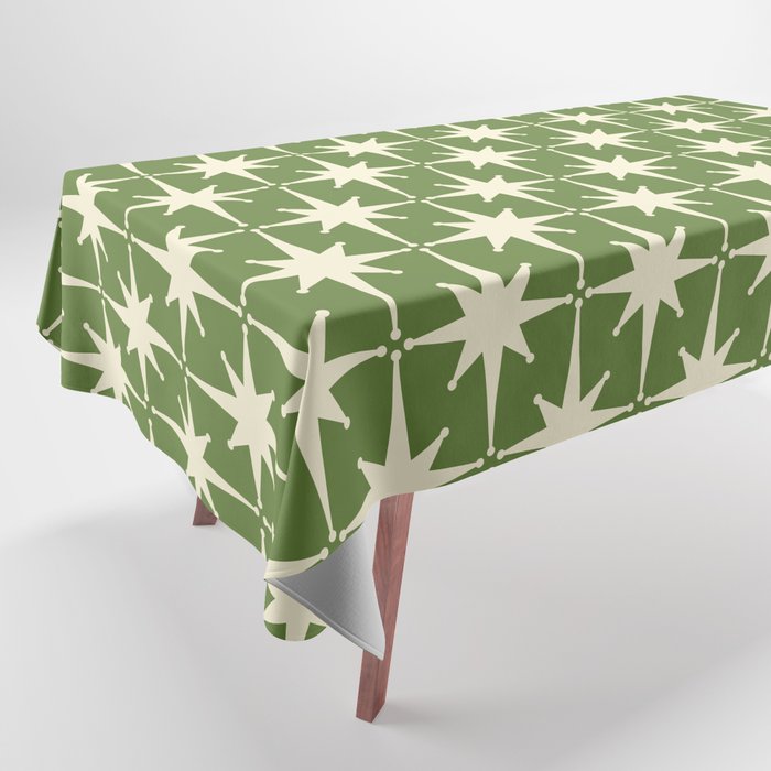 Atomic Age Starbursts - Midcentury Modern Pattern in Cream and Retro Green Tablecloth