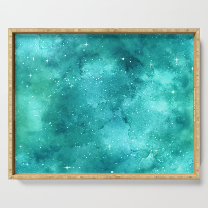 Teal Galaxy Painting Serving Tray