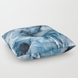 Churning Blue Ocean Waves Abstract Painting Floor Pillow