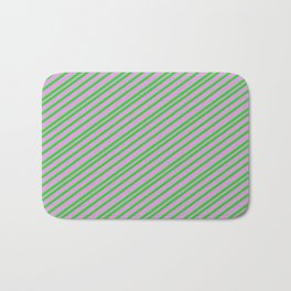 [ Thumbnail: Lime Green and Plum Colored Pattern of Stripes Bath Mat ]