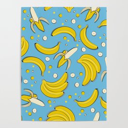 Banana Boy /// Normal Scale // Tropical Fruits //Yellow Banana Light Blue Background // Banana Ideas Poster