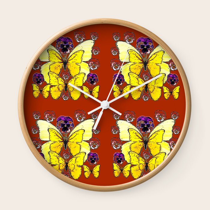 Rust Colored Yellow Erfly Fl Wall Clock
