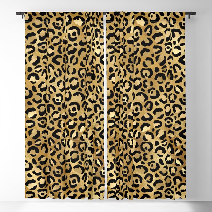 Gold Leopard Print Pattern 02 Blackout Curtain