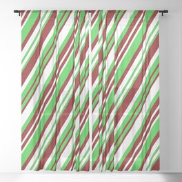[ Thumbnail: Maroon, White, and Lime Green Colored Striped/Lined Pattern Sheer Curtain ]