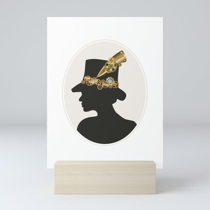 Silhouette of a girl in steampunk style Mini Art Print