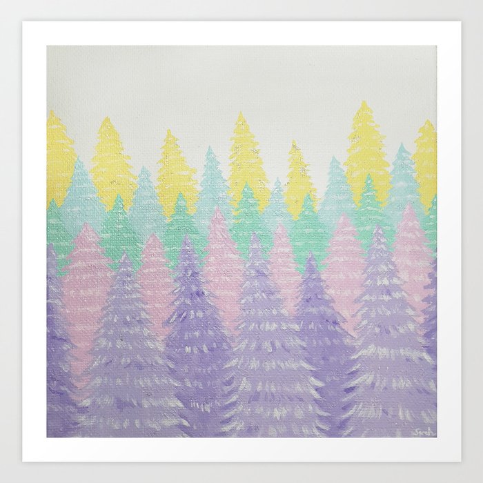 colorful pastel winter trees Art Print