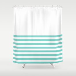 Turquoise Blue Half Stripes Shower Curtain