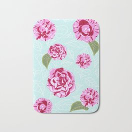 Elegant Botanical Camellia in Pink Bath Mat