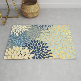 Floral Print, Yellow, Gray, Blue, Teal Rug