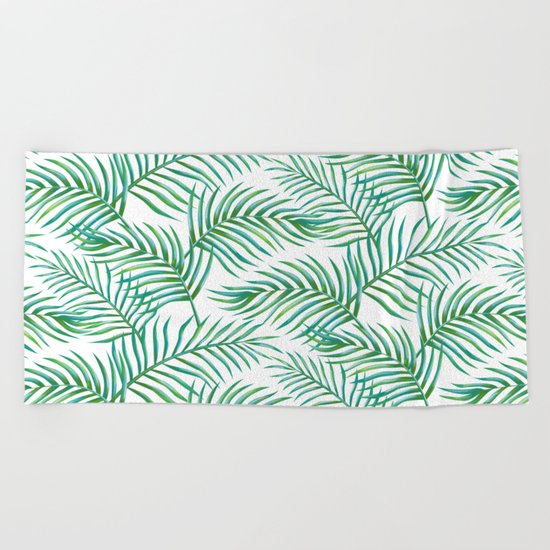 Palm Leaves_Bg White Beach Towel