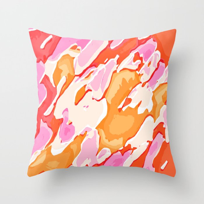 orange brown and pink camouflage graffiti painting abstract background Throw Pillow