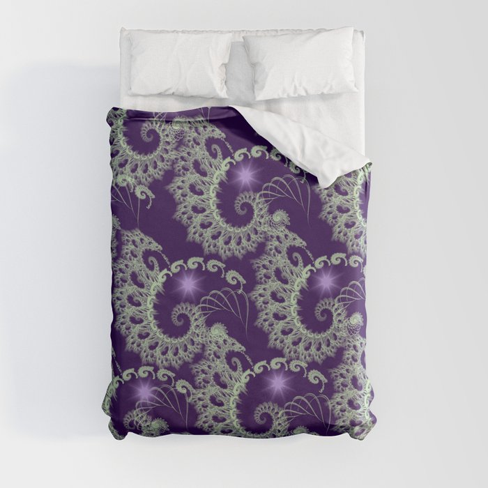 Purple Nautilus Fractals Duvet Cover