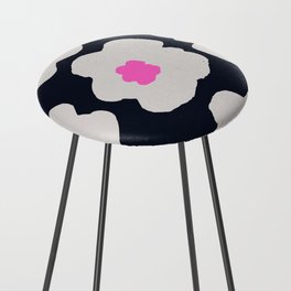 Large Pop-Art Retro Flowers in Gray Pink on Black Background  Counter Stool