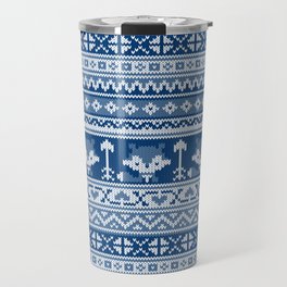 Fair Isle Fox Blue - White Travel Mug