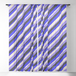 [ Thumbnail: Blue, Beige, Medium Slate Blue & Black Colored Stripes Pattern Sheer Curtain ]