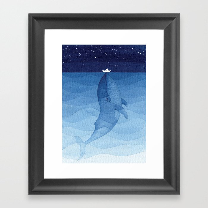 Whale blue ocean Framed Art Print