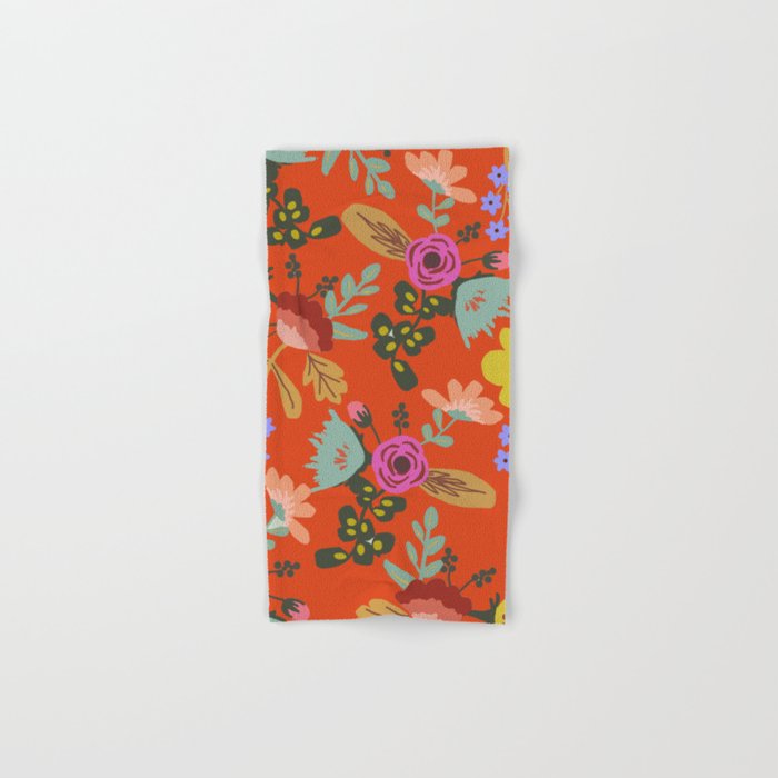 Funky Red Floral Hand Bath Towel by The Ophelia Society6