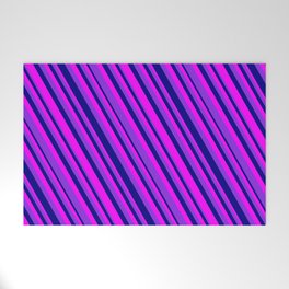[ Thumbnail: Purple, Blue & Fuchsia Colored Lined Pattern Welcome Mat ]