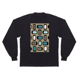 Midcentury MCM Rounded Rectangles Gold Blue Long Sleeve T-shirt