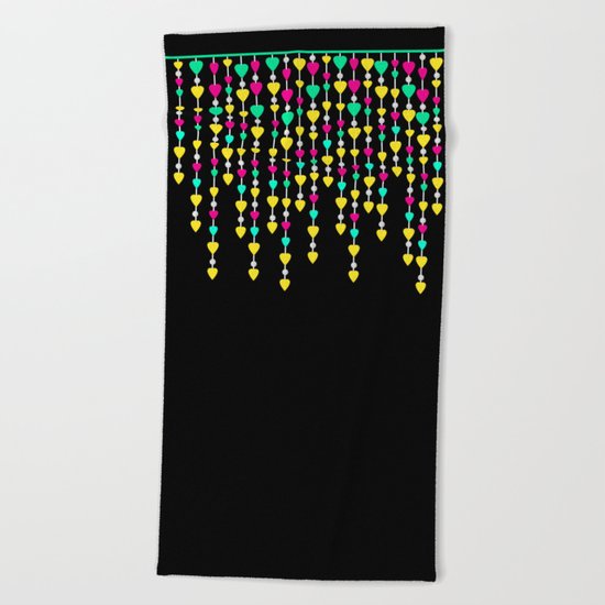 Beads and hearts yellow , pink , green . Beach Towel