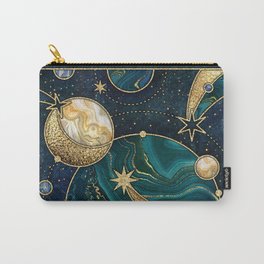 Celestial Starry Emerald Gold Cosmos Carry-All Pouch