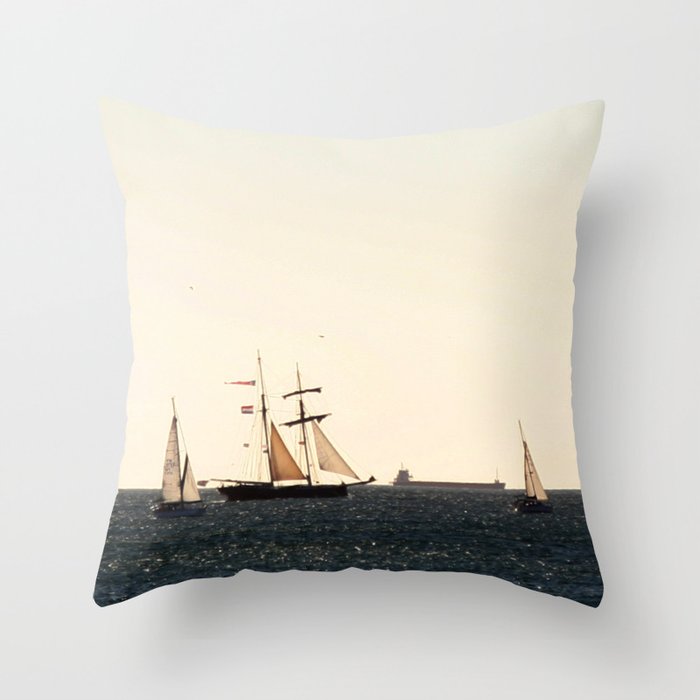 Sailboats in a windy day Throw Pillow
