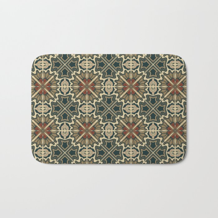 Golden brown and red vintage abstract floral pattern  Bath Mat