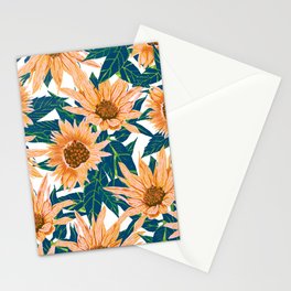 Blush Sunflowers, Vintage Floral Summer Garden Valley Painting, Bohemian Botanical Illustration Stationery Card