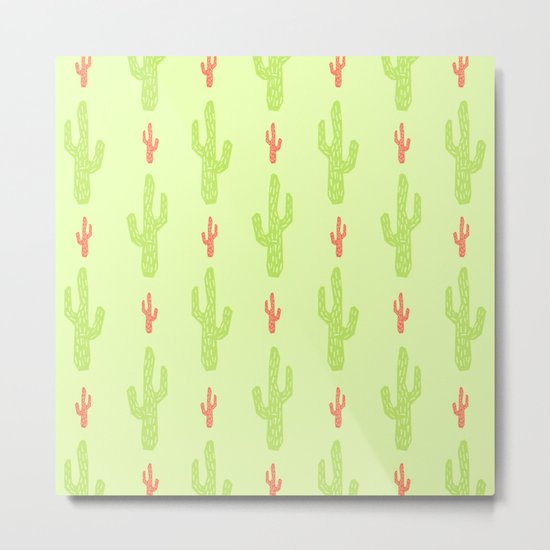 Green and red cactus pattern Metal Print