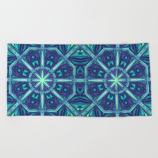 Kaleidoscope abstract in blue, purple and green Beach Towel