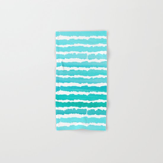 Maritime pattern- aqua handpainted stripes on clear white- horizontal Hand & Bath Towel