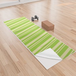 [ Thumbnail: Pale Goldenrod & Green Colored Lines Pattern Yoga Towel ]