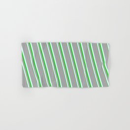 [ Thumbnail: Dark Gray, Light Cyan, and Lime Green Colored Lines Pattern Hand & Bath Towel ]