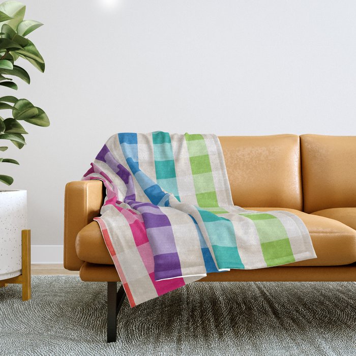 Multi Colored Rainbow Candy gingham pattern Throw Blanket by Tee