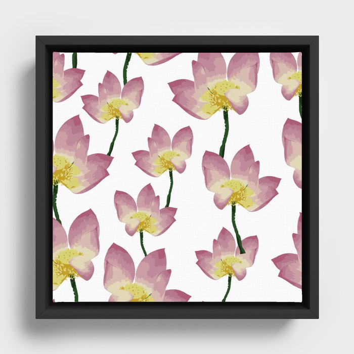 Seamless floral lotus pattern. Framed Canvas