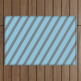 [ Thumbnail: Sky Blue and Gray Colored Lines/Stripes Pattern Outdoor Rug ]