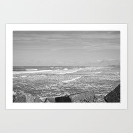 Black and white coastal surfers - vintage waves retro surfing - nature photograpy Art Print
