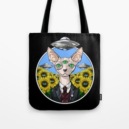 Psychedelic Sphynx Cat Alien Abduction Tote Bag