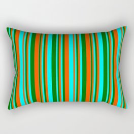 [ Thumbnail: Red, Cyan, and Dark Green Colored Lined/Striped Pattern Rectangular Pillow ]