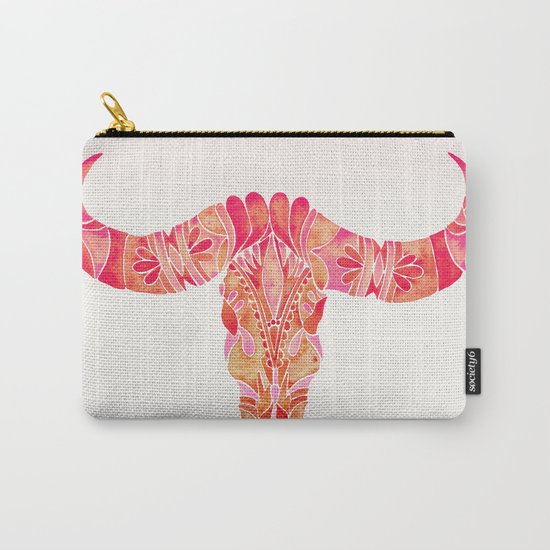 Water Buffalo Skull – Pink Ombré Carry-All Pouch