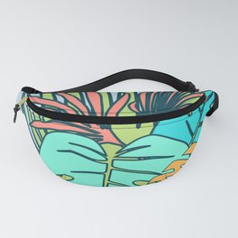Tropical leaves blue Fanny Pack