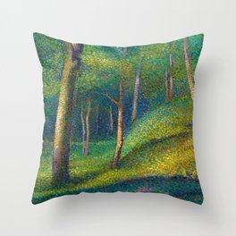Maidenhair, Aspen, Ginkgo Biloba, & Birch Tree Forest landscape painting by Edmond Petitjean Throw Pillow
