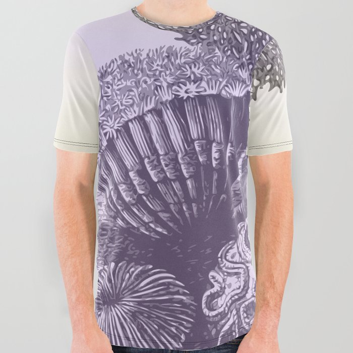 Pastel Coral Garden Underwater Ocean Scenery with Water Plants and Sea Animals All Over Graphic Tee