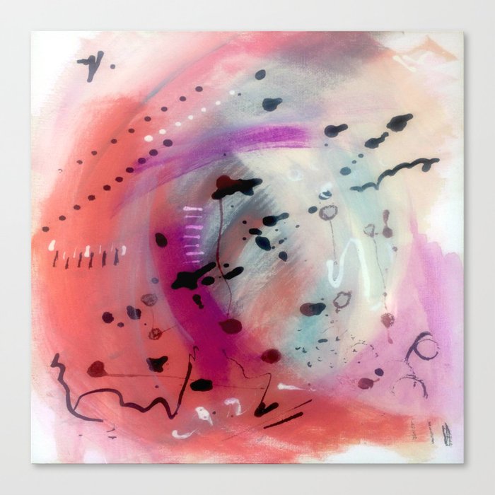 Alex - a bright acrylic and ink abstract pattern in pinks, blues, and purple Canvas Print